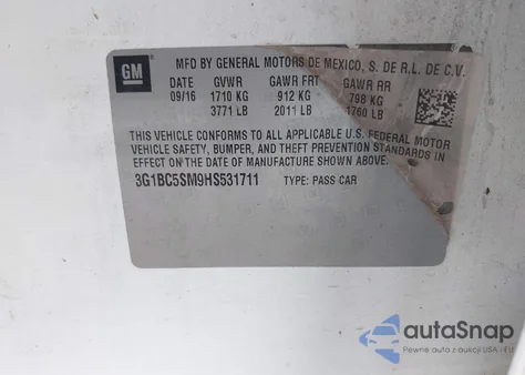 2017 Chevrolet Cruze Ls Auto z USA, uszkodzony, nr VIN 3G1BC5SM9HS531711